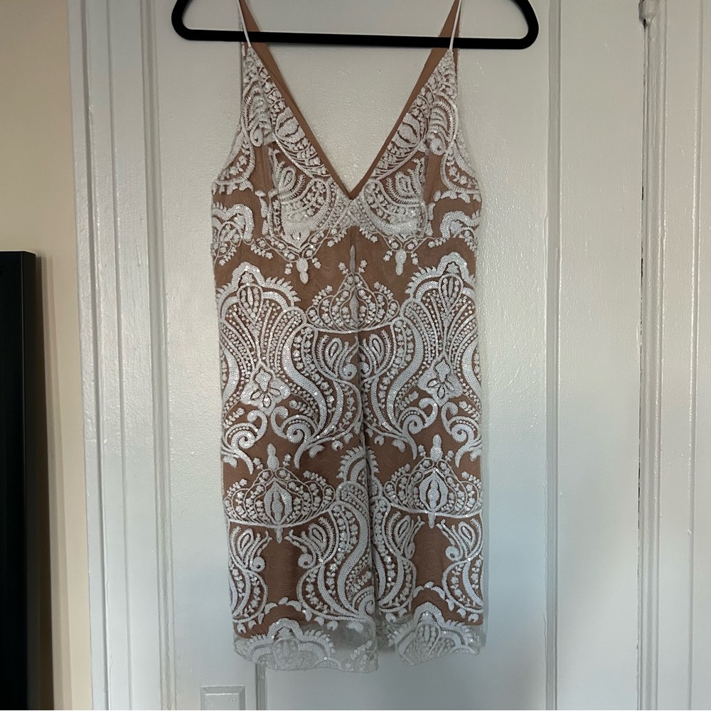 Free People Night Shimmers Mini Dress in Ivory